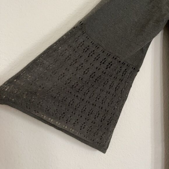 Subtle Luxury Open Front Draped Eyelet Flare Sleeve Cashmere Cardigan SZ M - Picture 5 of 10